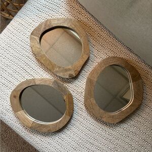 Rustic Brown Wooden Wall Mirror Set